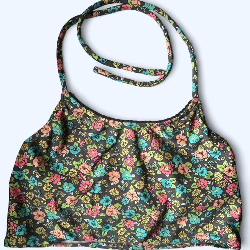 Multi-coloured Women’s Floral Preppy Cute Pink Blue Bikini Halter Top XS-Small